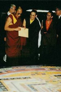 With Dalai Lama at the exhibition of a Sand Mandala built by Lama Tashi in Hamburg Museum
